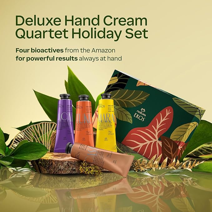 Natura - Deluxe Hand Cream Holiday Set – 4 Vegan Brazilian Hand Cream Gift Collection – Brazil Nut, Passion Fruit, Açaí & Cumaru – Nourishing Moisturizer for Dry Hands – Full Size 2.6 oz