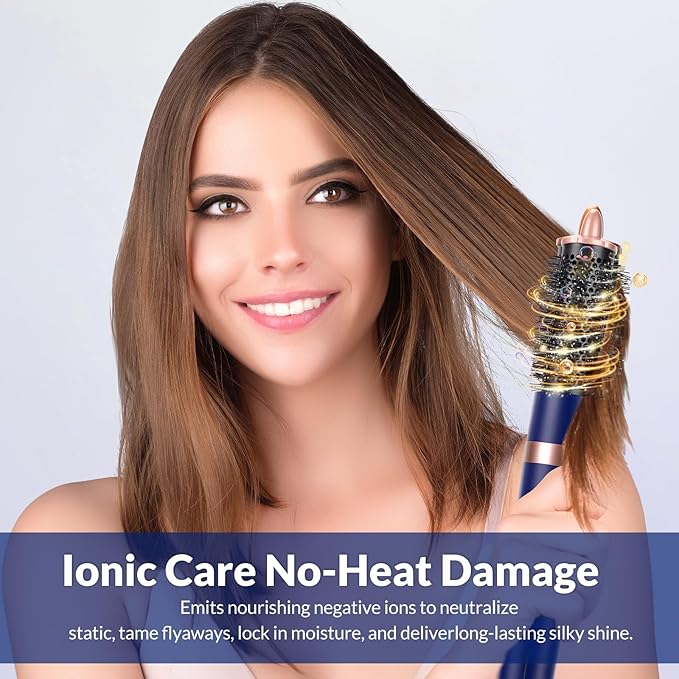4-in-1 Hot Air Styler & Hair Dryer Brush – 110,000 RPM High-Speed Brushless Ionic Blow Dryer for Fast Drying, Curling, Straightening, Suitable for All Hair Styler - No Heat Damage(Blue)