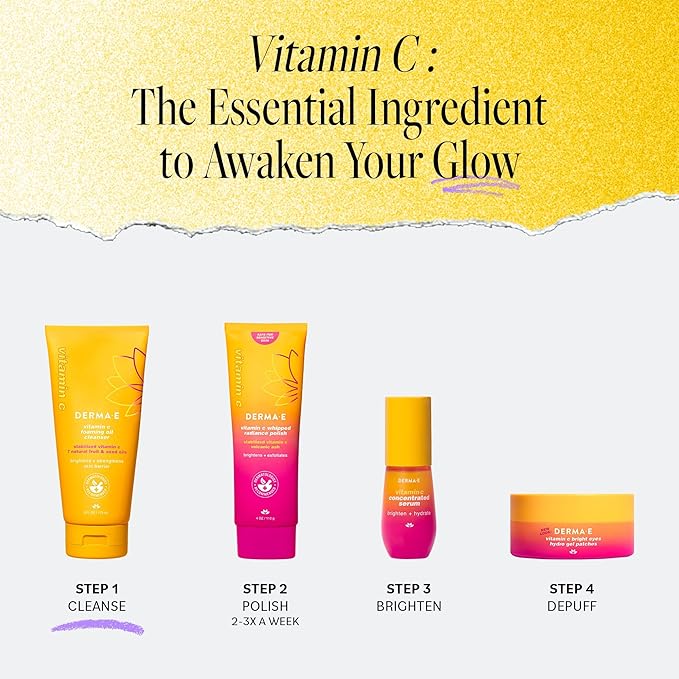 Derma E Vitamin C Foaming Oil Cleanser, 6 Fl Oz, 2-in-1 Oil-to-Foam Face Wash, Makeup Remover, Stabilized Vitamin C & Niacinamide to Help Brighten, Nourish & Strengthen Skin Barrier, Gentle Skin Care