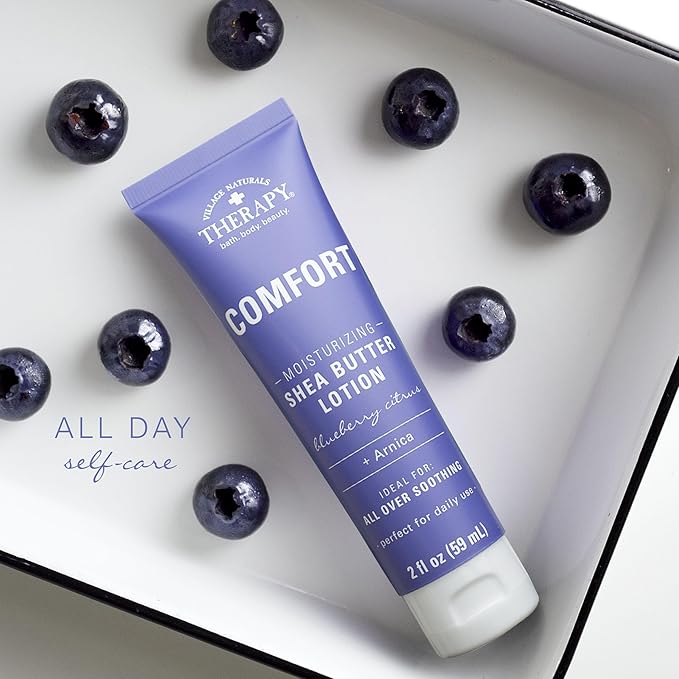 Village Naturals Therapy Comfort Shea Butter Hand & Body Lotion, Blueberry Citrus Scent, 2 fl oz, Pack of 6