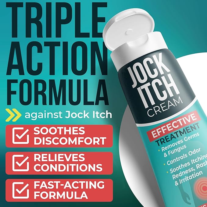 Jock Itch Cream | Extra Strength Antifungal Treatment for Groin & Inner Thighs | Relief for Itchy Skin, Jock Itch, Ringworm, Athlete’s Foot & Nail Fungus | Controls Odor & Removes Fungus | 120ml