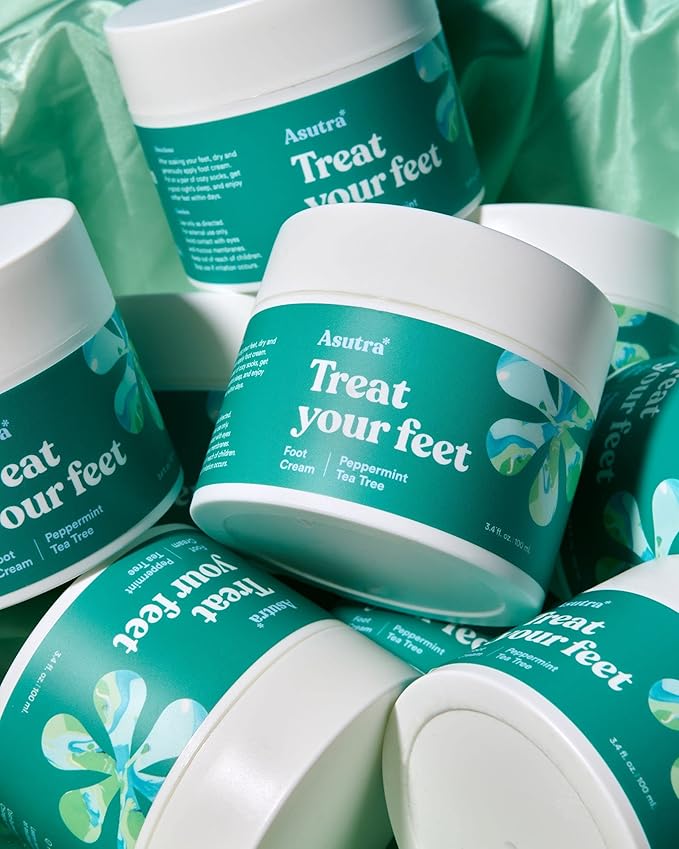 ASUTRA Treat your Feet Foot Cream, 3.4 oz - Rich Lotion with Shea Butter for Dry, Cracked Feet, Peppermint & Tea Tree Essential Oils