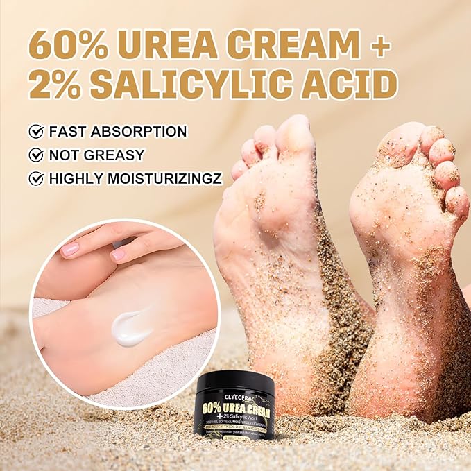 60% Urea Cream with 2% Salicylic Acid, Urea Cream 60 Percent for Feet & Hands- Maximum Strength Moisturizer for Rough, Dry, Thick & Cracked Skin, Callus Remover, Deep Hydration, 150g