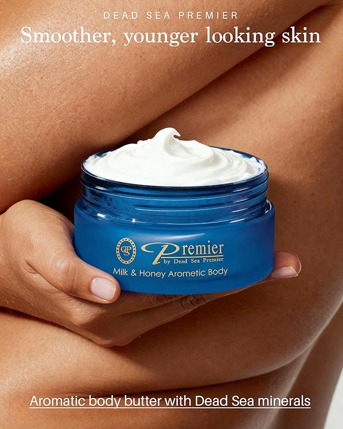 Premier Dead Sea Body Butter for Women & Men - Shea Butter Moisturizer for Dry Skin, Firming Body Cream with Dead Sea Minerals, Natural Hand Moisturizer, Anti-Aging (Milk & Honey, 5.95 Fl Oz)