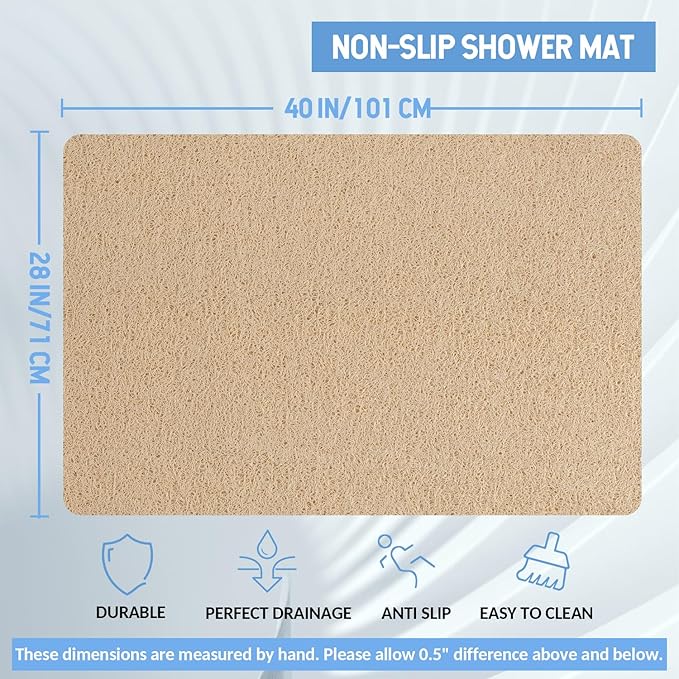 Non-Slip Bathtub Mat, Anti Slip Shower Mat, Fast Drying Bathtub Mats, Foot Scrubber Mat, Anti Slip Mat for Tub, Floor, Bathroom, Kitchen, Home, Hotel (Beige 40"×28")