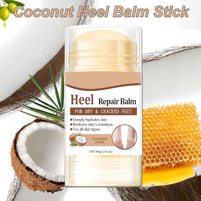 2Pcs Coconut Foot Balm Stick, Moisturizing Foot Stick for Dry Cracked Heels, Hand Elbow and Knee Balm, Nourishing Heel Care for Women and Men, Portable Travel Moisturizer