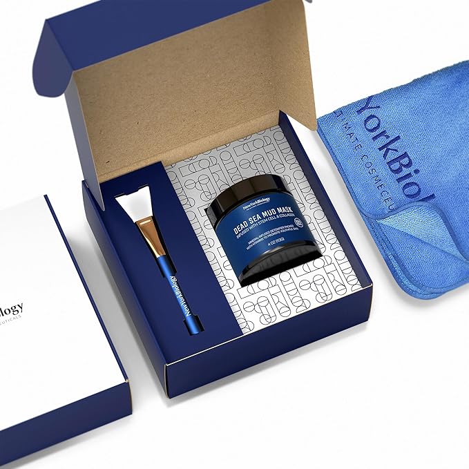 New York Biology Dead Sea Mud Mask for Face & Body | with Stem Cell and Collagen | Face Mask, Brush Applicator, Towel | Spa Quality Pore Refiner for Oily Skin | Natural Skincare for Women & Men | 4 oz