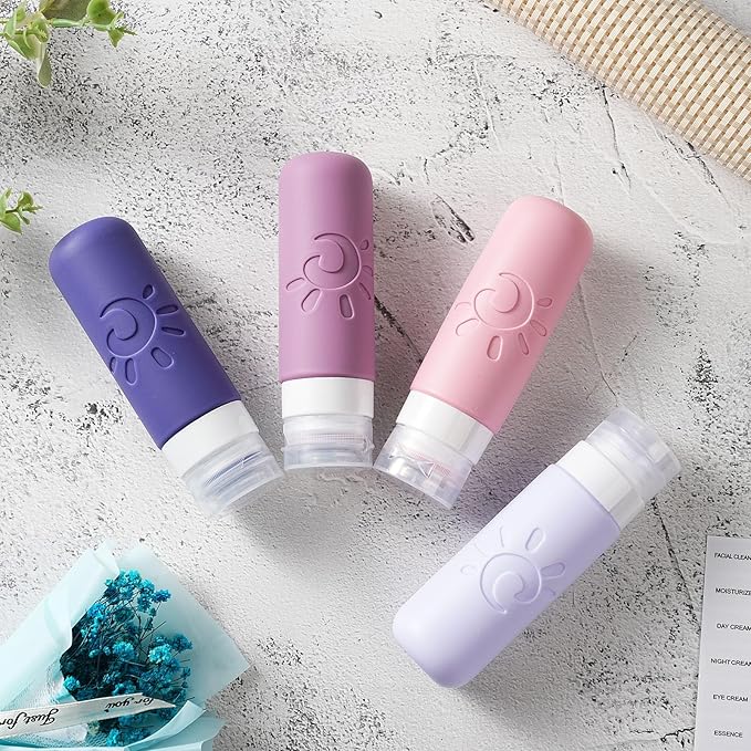 Travel Bottles for Toiletries, TSA Approved Travel Containers 3oz Leak Proof Travel Tubs Refillable Liquid Travel Accessories for Shampoo Conditioner Lotion Body Wash(Multicolored I)