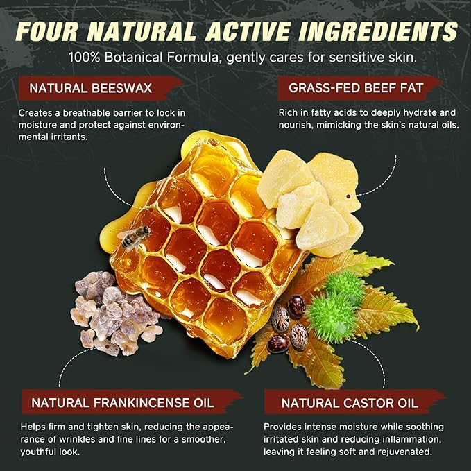 Beef Tallow Balm with Castor Oil & Frankincense – 100% Grass-Fed Beef Tallow Moisturizer for Face & Body Care – Nourishing Skin Balm to Repair Dry Skin, 4.2 oz