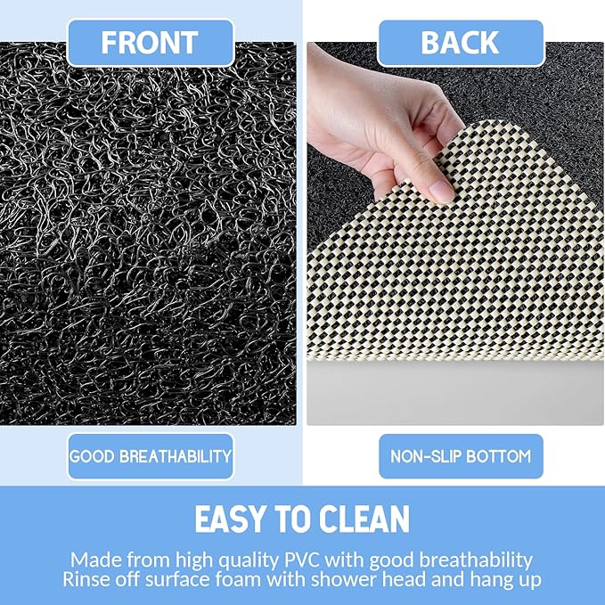 Non-Slip Bathtub Mat, 2 Pack Anti Slip Shower Mat, Fast Drying Bathtub Mats, Foot Scrubber Mat, Anti Slip Mat for Tub, Floor, Bathroom, Kitchen, Home, Hotel (Black 24"×16"+24"×16")