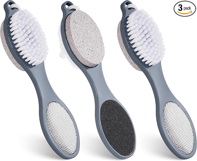 3 Pcs 4 in 1 Foot Brush for Use in Shower with Pumice Stone, Foot Rasp and Sandpaper, Foot Scrubber Brush for Feet, Dead Skin Remover for Foot Care