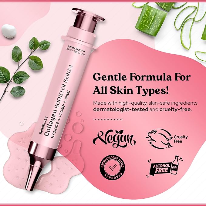 BellaBLISS Collagen Booster Serum for Face – Hydrating & Plumping Korean Skincare with Anti-Aging, Fine Line Reduction, Firming & Glowing Skin Benefits – Lightweight Formula – 0.33 Fl Oz (10mL)