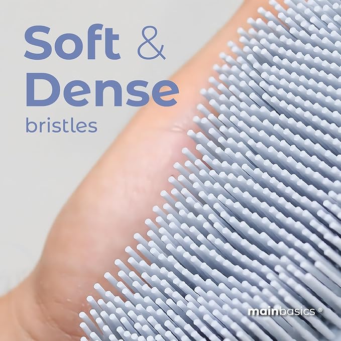 MainBasics Silicone Body Scrubber – Dual-Sided Shower Exfoliator for Men & Women, Gentle Silicone Loofah Alternative for Deep Clean (Frosted Sky, Exfoliate)