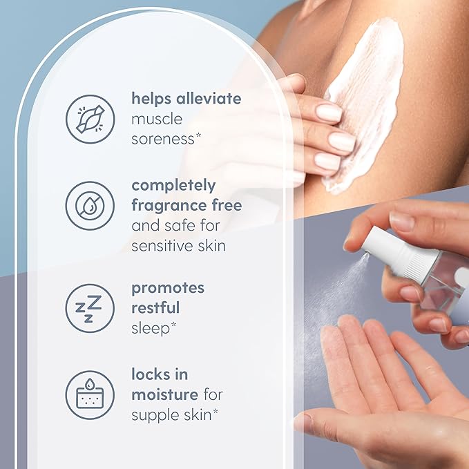 Unscented Magnesium Lotion & Spray for Sleep, Suitable for Sensitive Skin, Helps with Muscle Relaxation, Soothes Tired Legs & Foot Aches and Supports Restful Nights, 8 & 12 fl oz by M3 Naturals