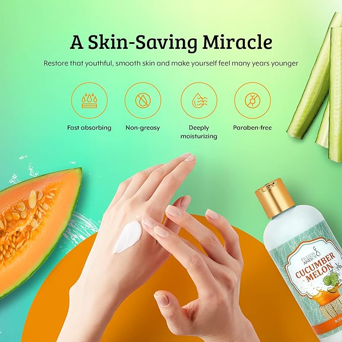 Freida and Joe Scented Body Lotion For Women, Deep Moisturizing Cream, Womens Luxury Stocking Stuffers & Fragrance Gifts That Smell Good, 10oz (Cucumber Melon)