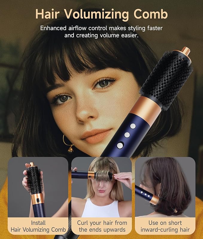 & HR-01 Multifunctional Hair Styler (3+2+2+1) 8-in-1 Integrated Functions: Negative Ion Hair Dryer, Hot Air Styler - No Heat Damage, Quick Drying, Straightening, Curling & Volumizing