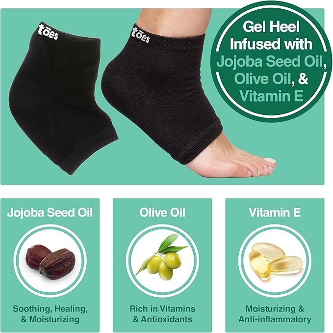 ZenToes Moisturizing Socks for Cracked Heel Treatment, Vitamin E, Olive Oil and Jojoba Oil Heel Socks, Stocking Stuffers for Women, Spa Self Care Gifts for Women (Cotton Black, Wide Width)