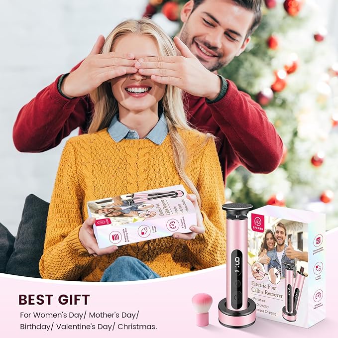 Electric Foot Callus Remover with LED Battery Level & 9-Speed Control Display. Callus Remover for Feet with Wireless Charger, Multi-sandpape (70 Sheets) & Nano Glass Head for Dead Skin (Pink)