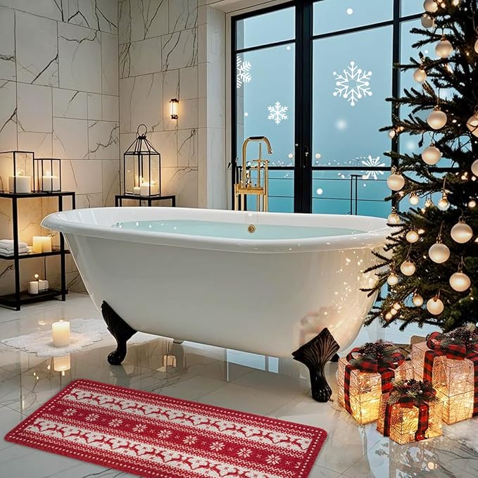 Christmas Non-Slip Bathtub Mat, Anti Slip Shower Mat, Fast Drying Bathtub Mats, Foot Scrubber Mat, Anti Slip Mat for Tub, Floor, Bathroom, Kitchen, Home, Hotel (Reindeer Snowflake, 40"x16")