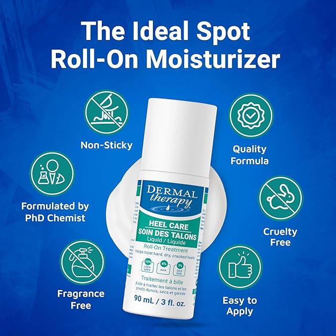 Dermal Therapy Heel Care Liquid Roll-On – Intensive Moisturizing & Repair for Cracked Heels, Dry & Rough Skin – Fast-Absorbing, Mess-Free Application – Hydrating Foot Care Treatment