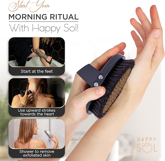 Copper Dry Brushing Body Brush for Lymphatic Drainage by HAPPY SOL - Ion Charged Copper Bristles for Glowing Skin, Improve Blood Circulation and Reduce Stress