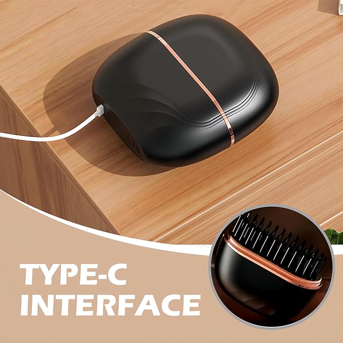 Mini Hair Straightener, New 2-in-1 Cordless Hair Straightener Comb 3-Speed Temperature Control Rechargeable Fast Heating Hot Comb Anti-Scald Shell, Lightweight & Portable Travel for Women (Black 1Pcs)