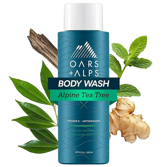 Oars + Alps Body and Face Wash for Men, Mens Body Wash & Face Cleanser with Vitamin E and Antioxidants, Moisturizing, Hydrating, Paraben & Sulfate Free Cleanser, Alpine Tea Tree, 1pk