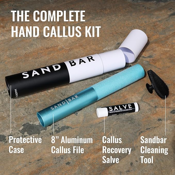 SandBar Callus Remover Tool, File for Hands, Durable Aluminum Tool Callus Shaver, Palm and Heel Dead Skin Removal, Includes Nourishing Salve, Ideal for Athletes, Climbers, and Gym Enthusiasts - Blue