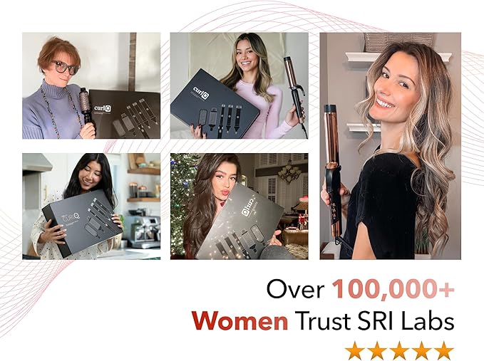 SRILabs CurlQ Extra Long Barrel 5-in-1 Curling Iron & Hair Styling Tool Set with Titanium Barrels, Ceramic Paddle Brush, Thermal Brush, Fast Heat-Up & 12 Temperature Settings