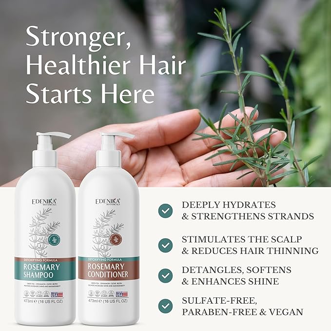 Rosemary Oil Shampoo & Conditioner Set with Biotin for Thinning Hair & Anti-Hair Loss, Strengthening Botanical Formula, Women & Men, Sulfate-Free, Organic, 16 fl oz Each