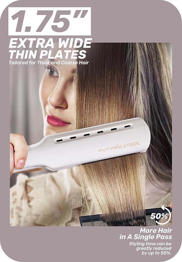 ROSILY Nano Titanium Flat Iron | 1.75 Inch Wide Hair Straightener, Dual Voltage 100-240V, Adjustable Temperature Suitable for All Hair Type, Instant Heat Up