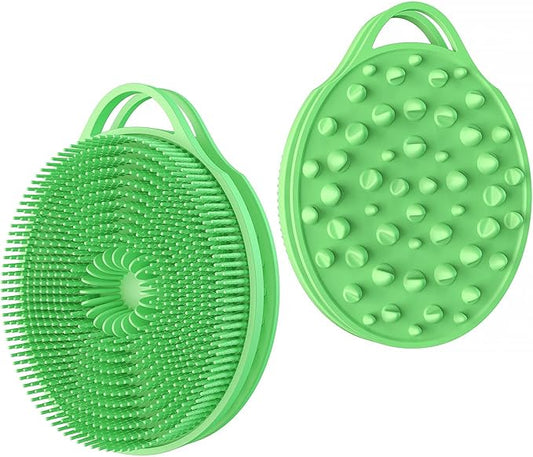 2 in 1 Silicone Body Scrubber, Anti Cellulite Massage Scrubber, Exfoliating Shower Brush for Men & Women, Removes Dead Skin, Reduces Cellulite, Improves Circulation, Fast Dry, Non Slip (1PC, Green)