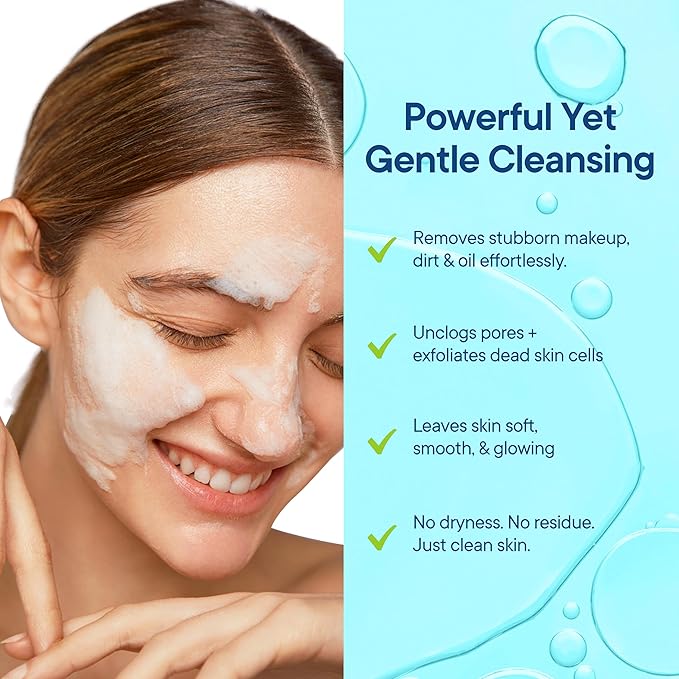 Facial Cleanser w/Organic Tea Tree & Salicylic Acid – Gentle Daily Foaming Gel Face Wash for Deep Cleansing & Makeup Removal – Unclogs Pores, Eliminates Dirt & Oil - No Dryness, (2 oz)