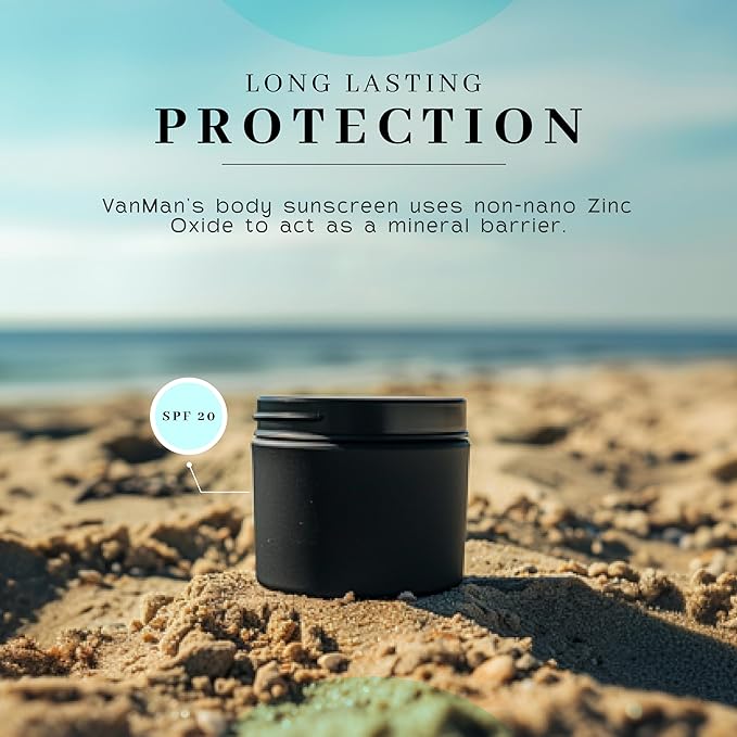 Vanman's Tiny Zinc and Tallow Sunscreen - Water Resistant 20 SPF With Grass-Fed/Finished Beef Tallow, Olive Oil, Beeswax - Mineral Non-Nano Sunscreen - 0.25 oz