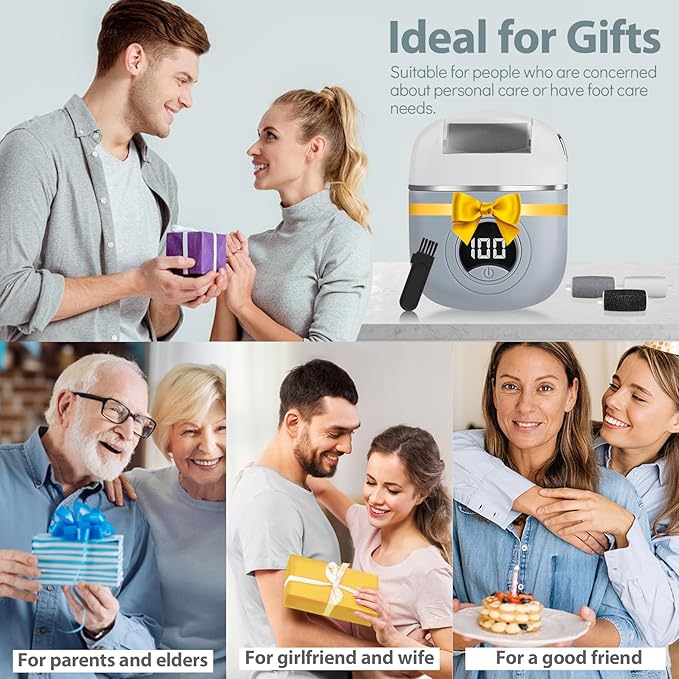 Electric Foot Callus Remover, Rechargeable & Waterproof Pedicure Tool with 3 Roller Heads, 2 Speeds for Dead, Hard, Cracked, Dry Skin Care