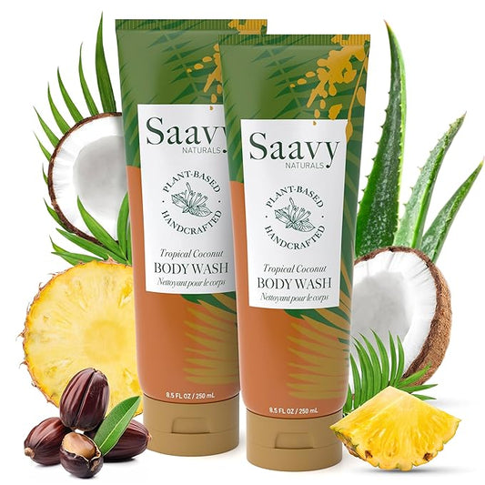 Saavy Naturals Body Cream Tropical Coconut Plant-Based Ingredients| Made In USA | Absorbent Shea Butter Vegan Formula, Thick and Creamy Body Moisturizer, Body Lotion for Dry Skin- 8.5 Fl Oz, 2 Pack