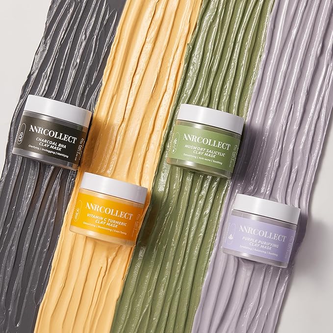 Face Mask Set, 4Pcs Clay Mask, Face Masks Skin Care with Vitamin C, Charcoal, Mugwort and Purple Clay, Skincare Christmas Gift for Blackheads & Oil Control, Stocking Stuffers for Teen Girls