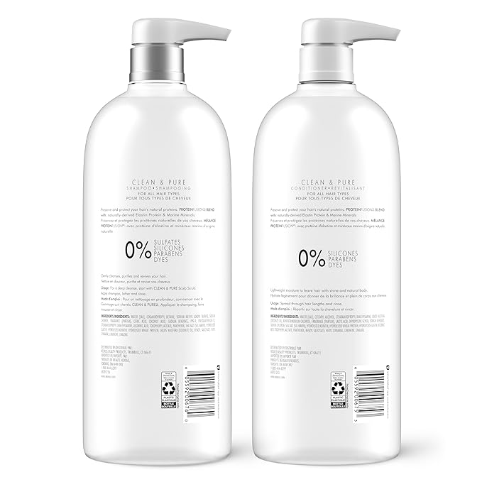 Nexxus Clean and Pure Clarifying Shampoo and Conditioner 2-Pack With ProteinFusion, for Nourished Hair Paraben Free 33.8 oz