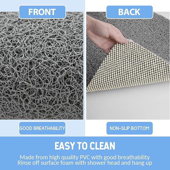 Non Slip Bathtub Mat, Anti Slip Shower Mat, Quick Drying Bath Tub Mats, Foot Scrubber Mat, Anti Slip Mat for Tub, Floor, Bathroom, Home, Kitchen, Hotel (Grey 32"x17")