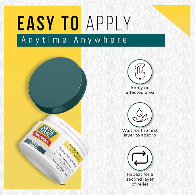 Real Time Pain Relief Foot Cream 8oz Jar | 15 Natural Ingredients: 1.5% Menthol, Tea Tree Oil, Vitamin E & Emu Oil | Advanced Neuropathy Relief & Soothing Lotion for Tired, Swollen, Sore & Aching Feet