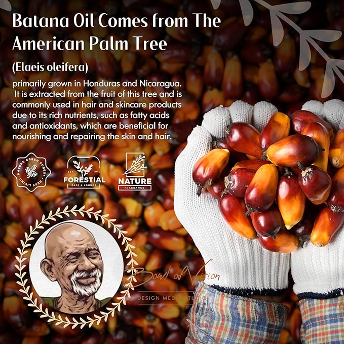 Batana Oil for Hair Growth, Dr Sebi 100% Pure Organic Natural Ingredients from Honduras Reduces Hair Loss, Restores Dry Damaged Hair for Women Men