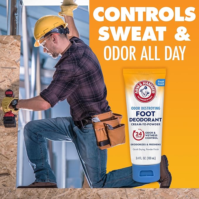 Arm & Hammer Cream to Powder Foot Deodorant, 24 Hour Protection Odor & Wetness Protection, Effective and Long Lasting Antiperspirant, Apply as Cream Dries to Powder (3 Pack)