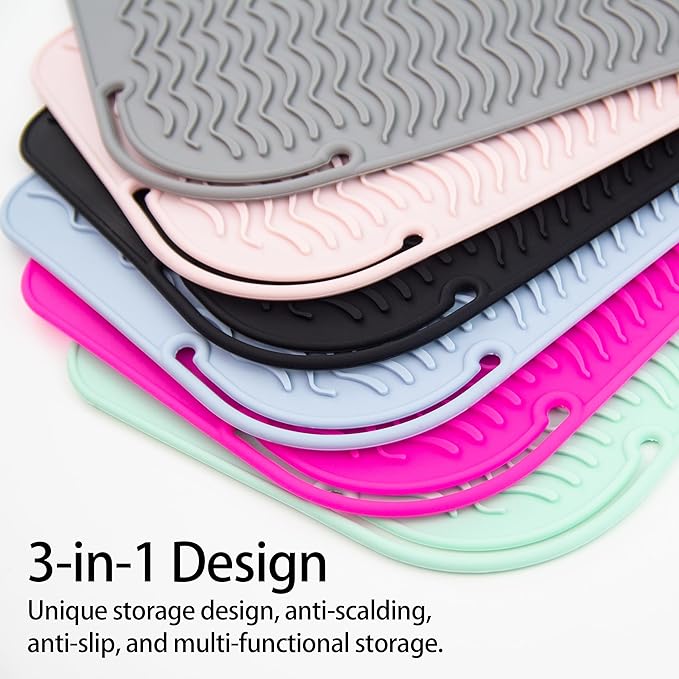 Heysam Heat-Resistant Silicone Mat/Non-Slip Vanity Pad for Hair Styling Tools-Hair Straighteners, Curling Irons and Flat Irons, Food-Grade Silicone, Suitable for Home, Travel, Salon Use, 9"x6.5"-Blue