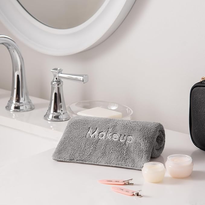 Arkwright Makeup Towels - Pack of 6 - Ultra Soft & Gentle Microfiber Coral Fleece Washcloth Face Make Up Remover, Reusuable Eraser Cloth Essentials for Hosts & Artists, 13 x 13 in, Grey