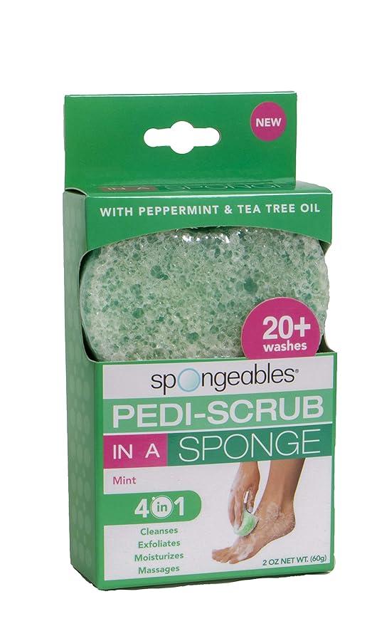 Spongables Pedi Scrub Foot Exfoliating 20+ Wash Sponge, Peppermint and Tea Tree, 3 Count
