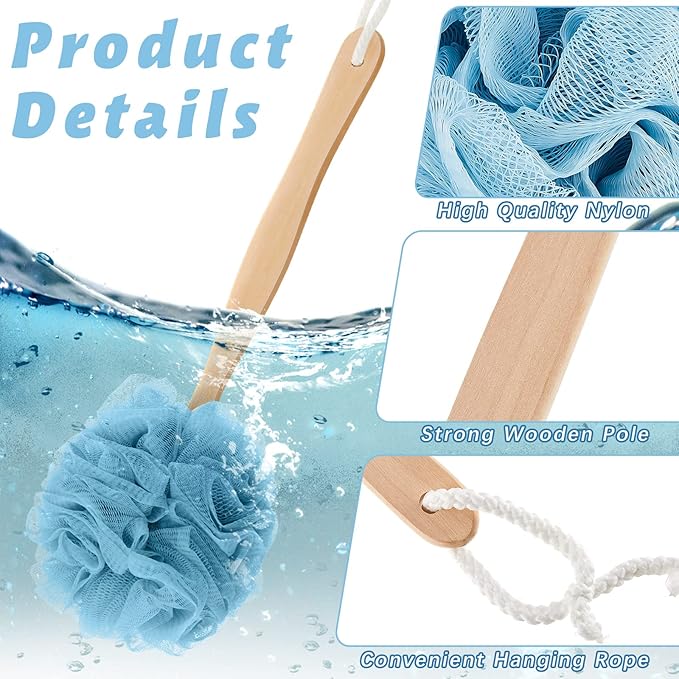Tessco for you 12 Pcs Large Loofah on a Stick Shower Loofah with Long Handle Back Scrubber for Shower PE Body Bath Sponge Soft Spa Mesh Brush Wash Exfoliating Luffas for Men Women(Dark Color)