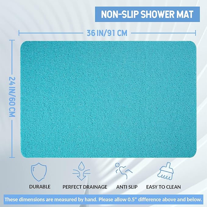 Non-Slip Bathtub Mat, Anti Slip Shower Mat, Fast Drying Bathtub Mats, Foot Scrubber Mat, Anti Slip Mat for Tub, Floor, Bathroom, Kitchen, Home, Hotel (Turquoise Blue 36"×24")