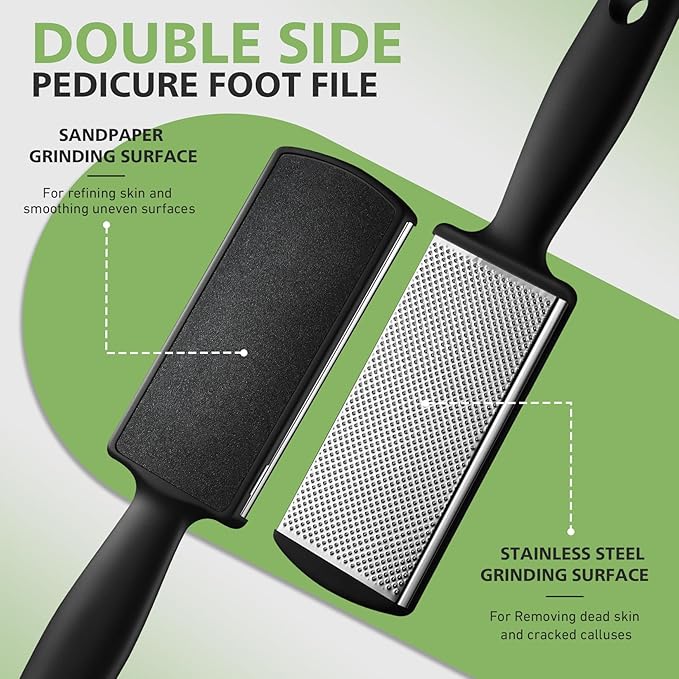 BALUCA Foot Files Callus Remover Stainless Steel Foot Rasp and Dual Sided Feet File Professional Scrubber Pedicure Tools Premium for Feet Care Remove Hard Skin, Black