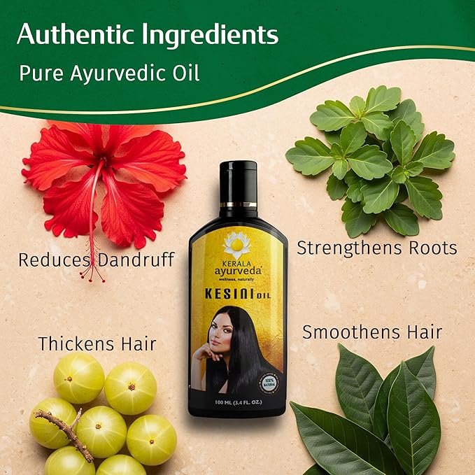 Kerala Ayurveda Kesini Hair Oil (3.38 fl oz) | Herbal Blend with Bacopa, Hibiscus, Amla, Indigo, Castor & Coconut Oil | Deeply Nourishes Dry Scalp & Strengthens Hair | Paraben-Free, Mineral Oil-Free