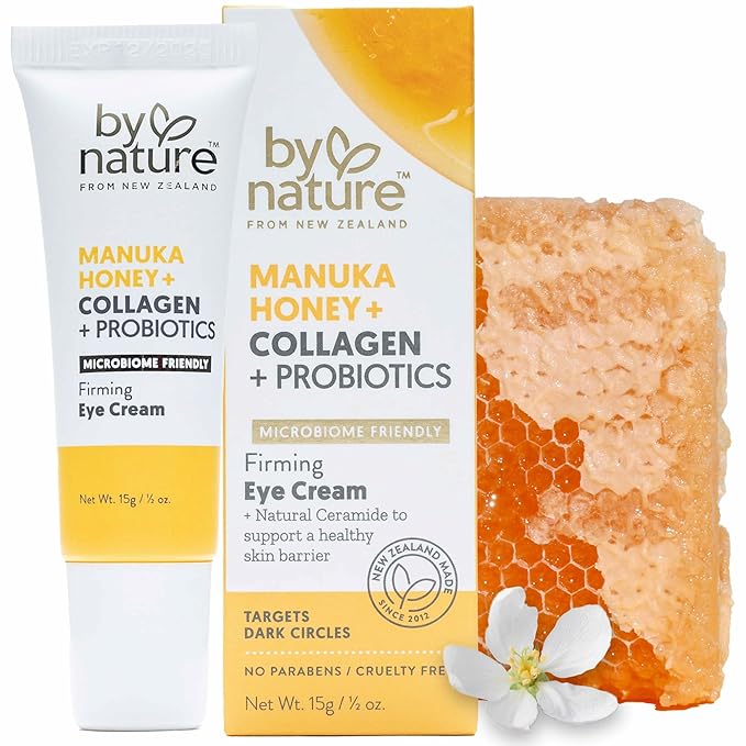 By Nature Eye Cream - Manuka Honey, Collagen, and Probiotics - Hydrating Under Eye Cream for Dark Circles - Skincare from New Zealand - .5oz